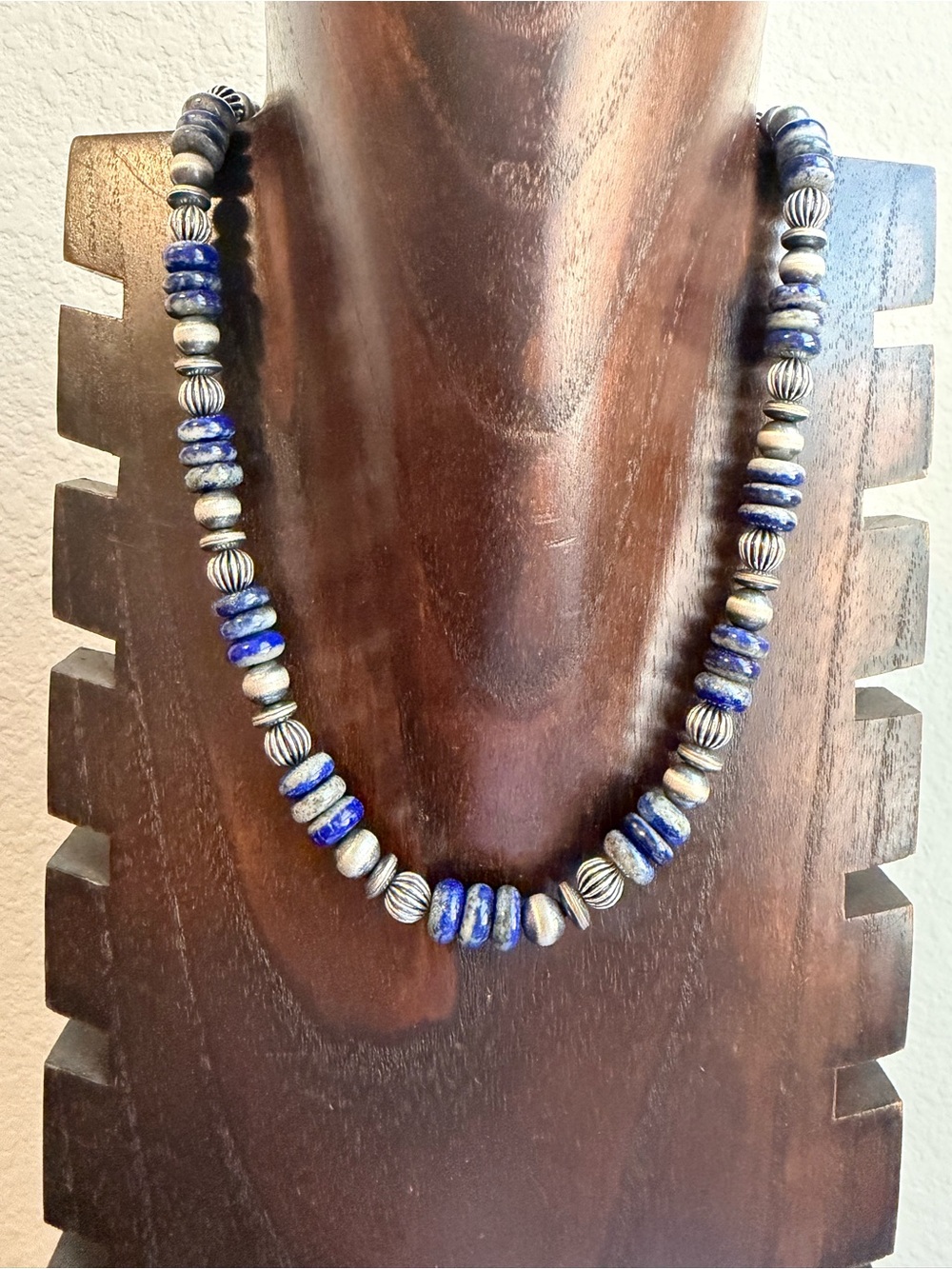 Sterling silver lapis bead necklace 18 inch